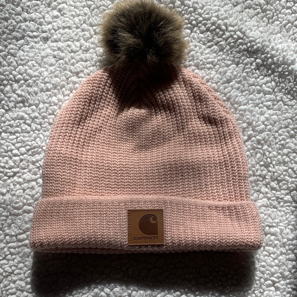 Carhartt  Blush Knit Beanie with Faux Fur Pom